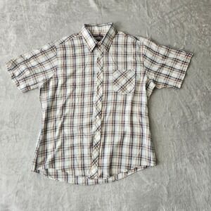 Vintage SEARS SportsWear Plaid Full Cut Short Sleeve Button Front Shirt Sz. XL